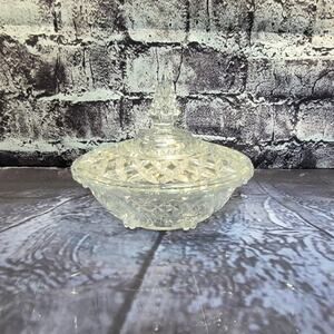 Vintage Carved Glass Clear Bowl Candy Dish With Lid